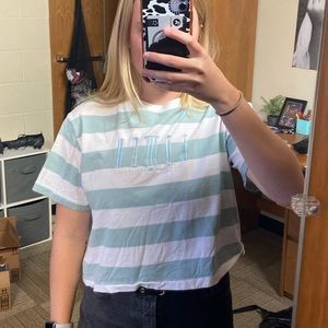 Striped “Lowwer” cropped tee